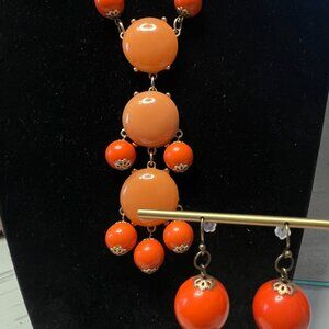 Handmade Orange Cascade Necklace - Upcycled Repurposed Vintage Statement Piece